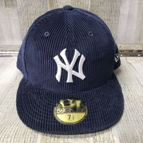 New Era COOPERSTOWN Corduroy York Yankees Hat 59Fifty 7 1/2 Fitted Cap Navy NEW - Picture 1 of 7